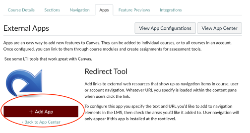 Add Canvas redirect tool instructions